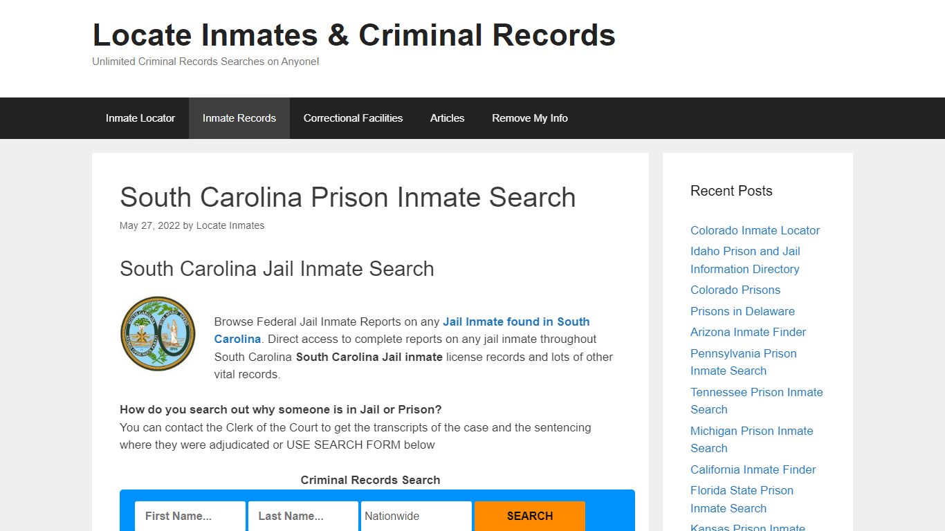South Carolina Prison Inmate Search – Locate Inmates ...